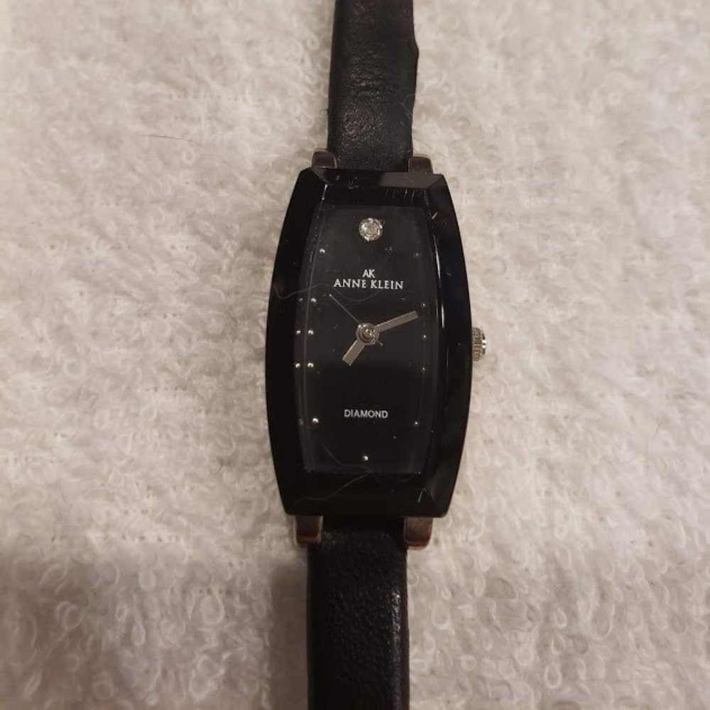 Anne Klein Diamond Black Watch Leather Band